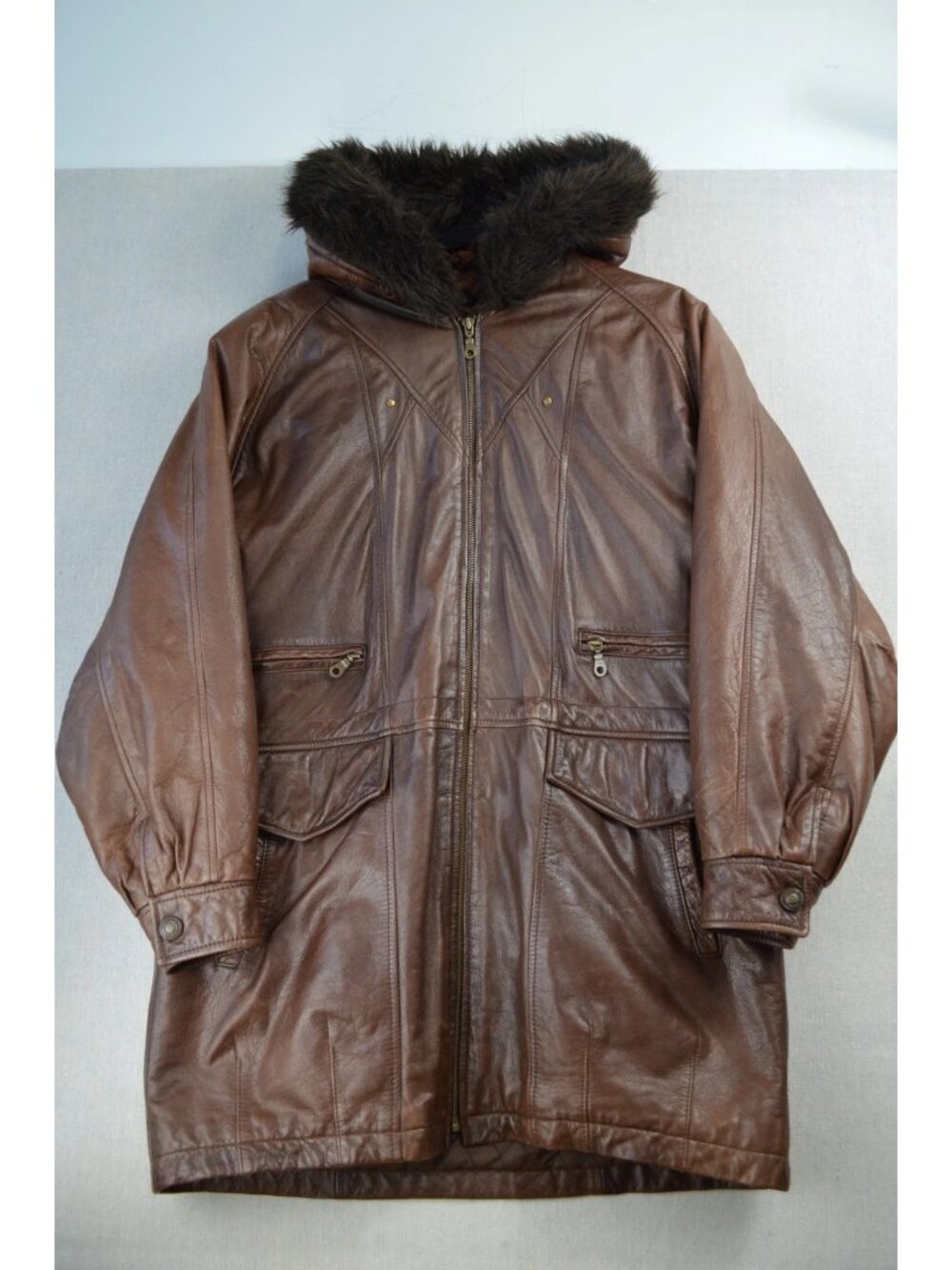 Vintage Wilsons Adventure Bound Mens Brown Jacket Leather Hood Fur Trim Size M
